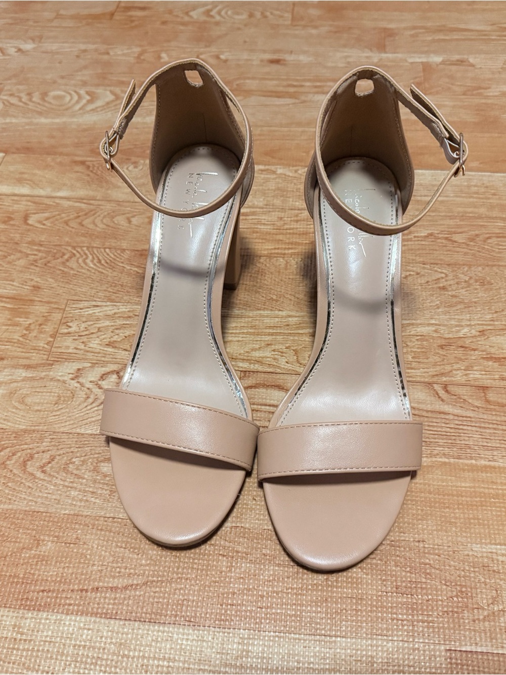 Nicole Miller Beige Ankle-Strap Block Heel Sandals